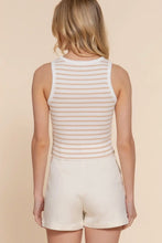 Load image into Gallery viewer, Person wearing a beige and white striped tank top and shorts on a beige background