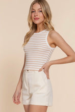 Load image into Gallery viewer, Woman wearing a striped tank top and shorts on a beige background