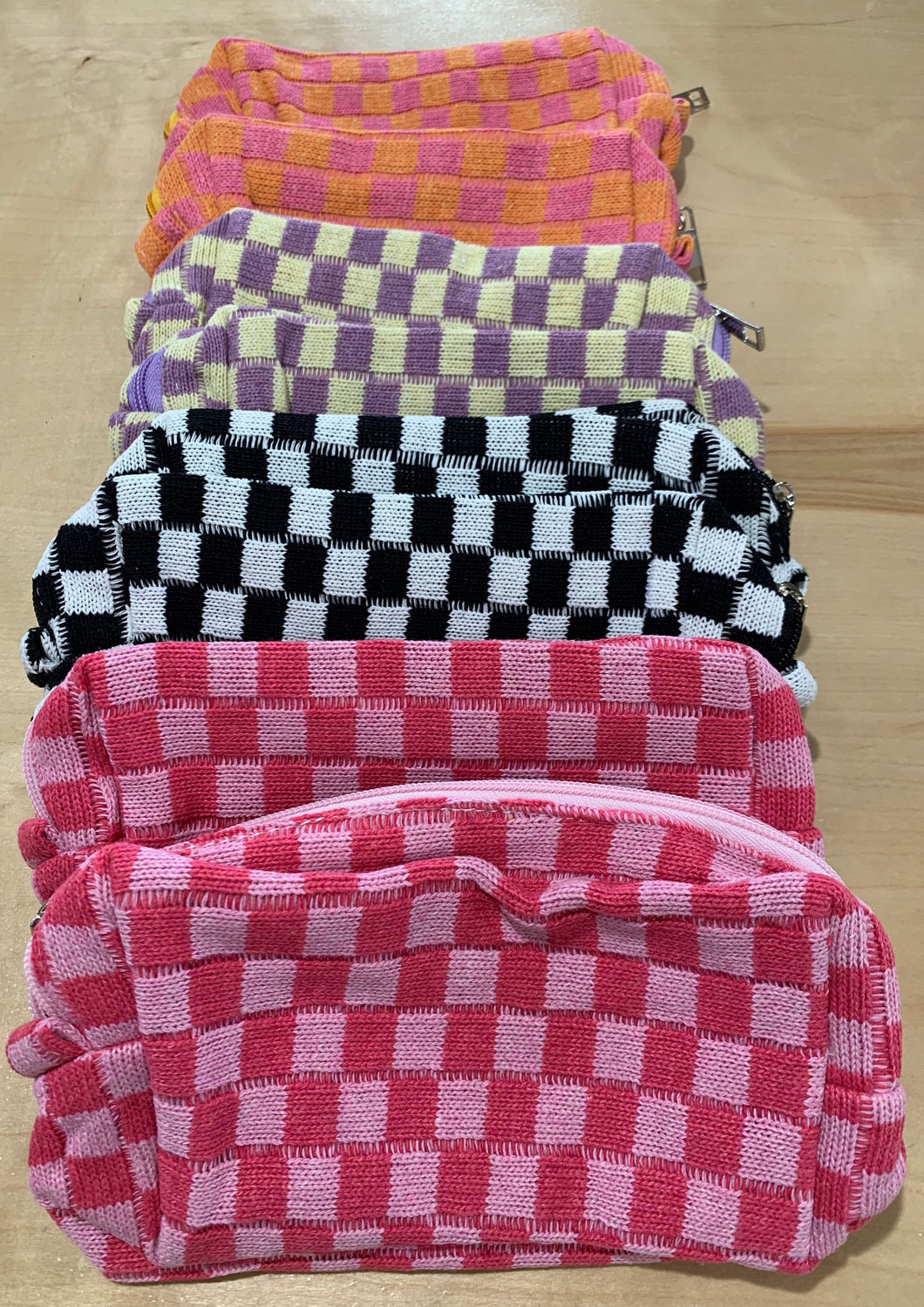 Checkered Knit Cosmetic Bag